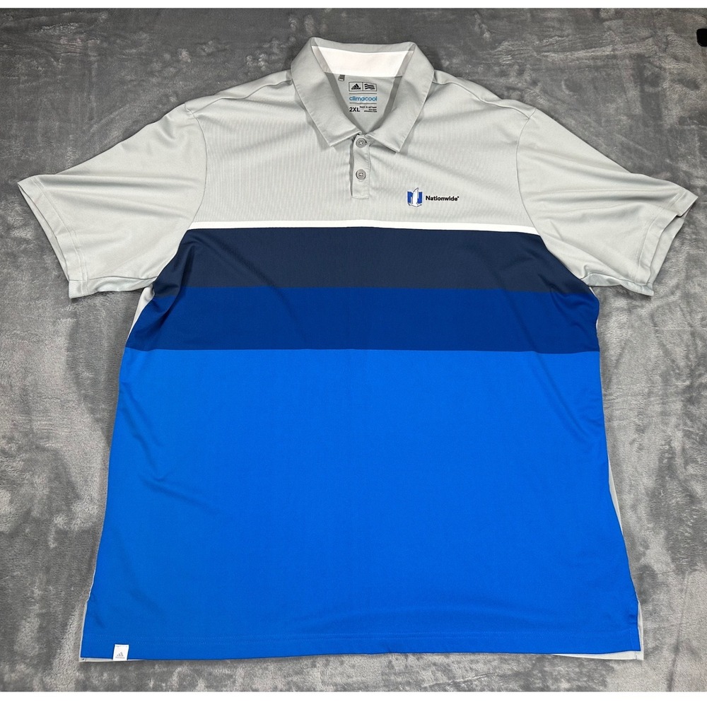 Adidas Climacool Golf Polo Shirt Mens 2XL Gray Blue Colorblock Nationwide Logo